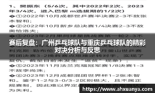 赛后复盘：广州乒乓球队与重庆乒乓球队的精彩对决分析与反思